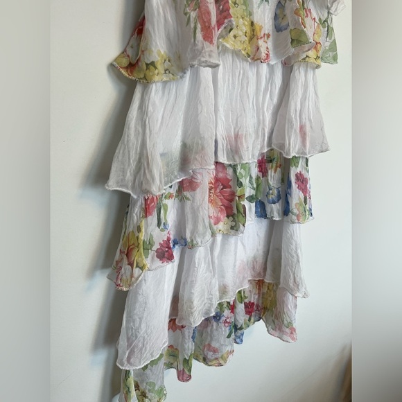 Angela Mara Made in Italy Floral Tiered Ruffle Dress Size S - Picture 4 of 6